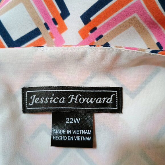 GUC: Jessica Howard Sze 22W Multicolor Geometric and Striped Sleeveless Dress - Picture 3 of 6